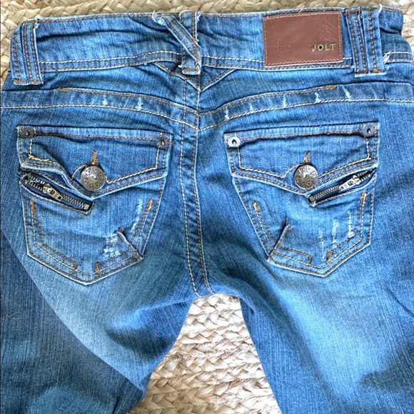 JOLT DISTRESSED JEANS BOOTCUT BUTTON/ZIPPER BACK - Picture 5 of 9
